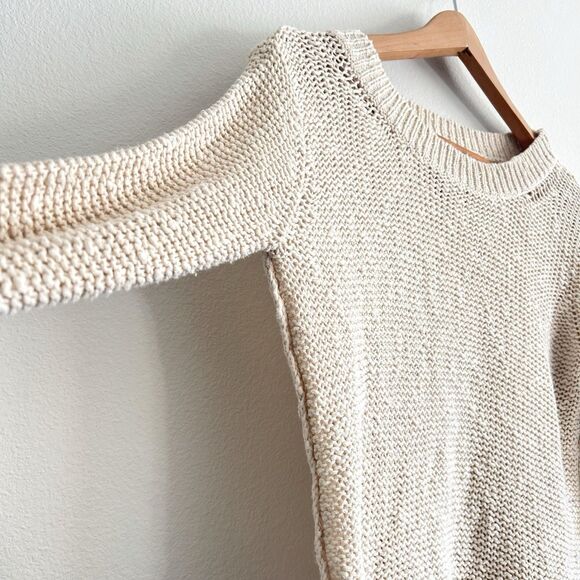 TNA Aritzia Cotton/Linen Loose Knit Sweater XS Cream Prep Coastal Fisherman - Picture 5 of 16